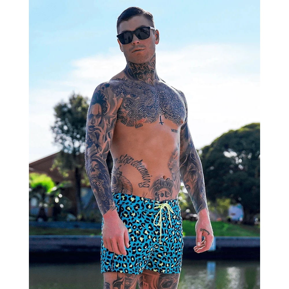XMARTIAL Blue Leopard Swim Trunks 10 XMARTIAL Blue Leopard Swim Trunks