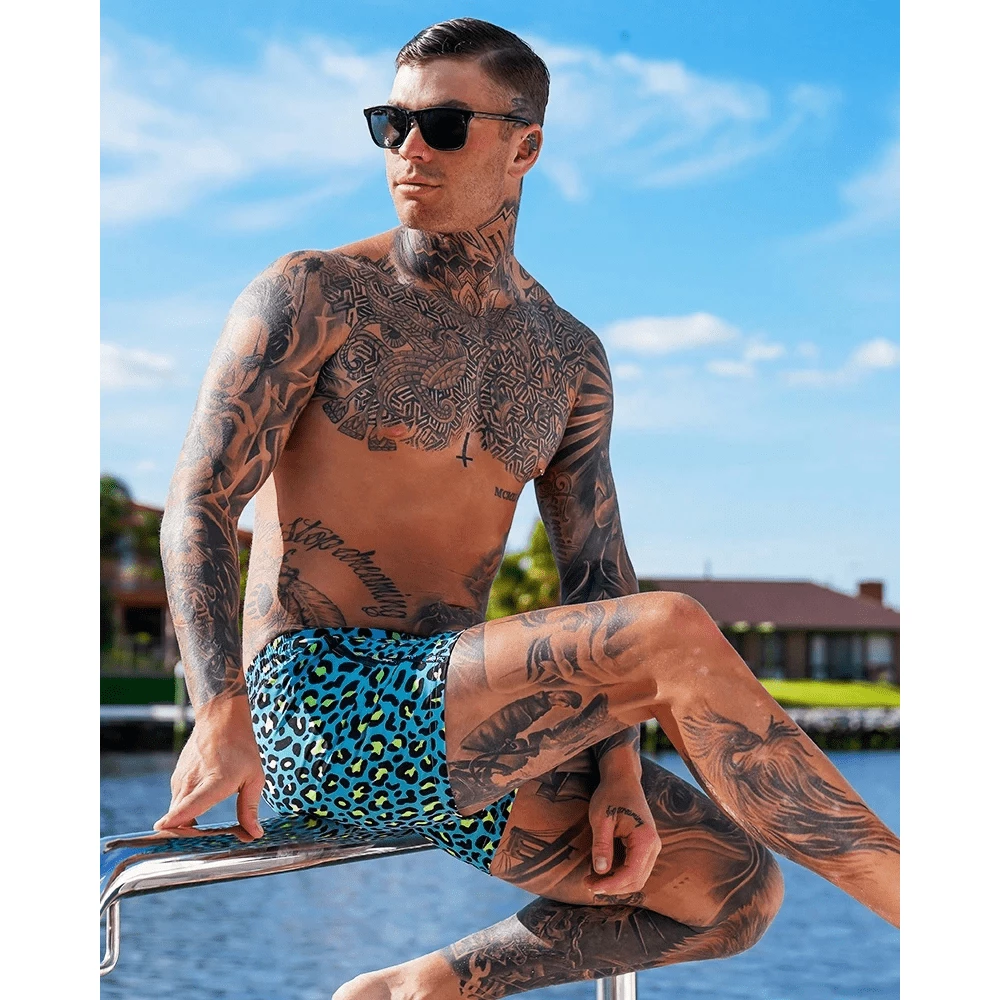XMARTIAL Blue Leopard Swim Trunks 8 XMARTIAL Blue Leopard Swim Trunks