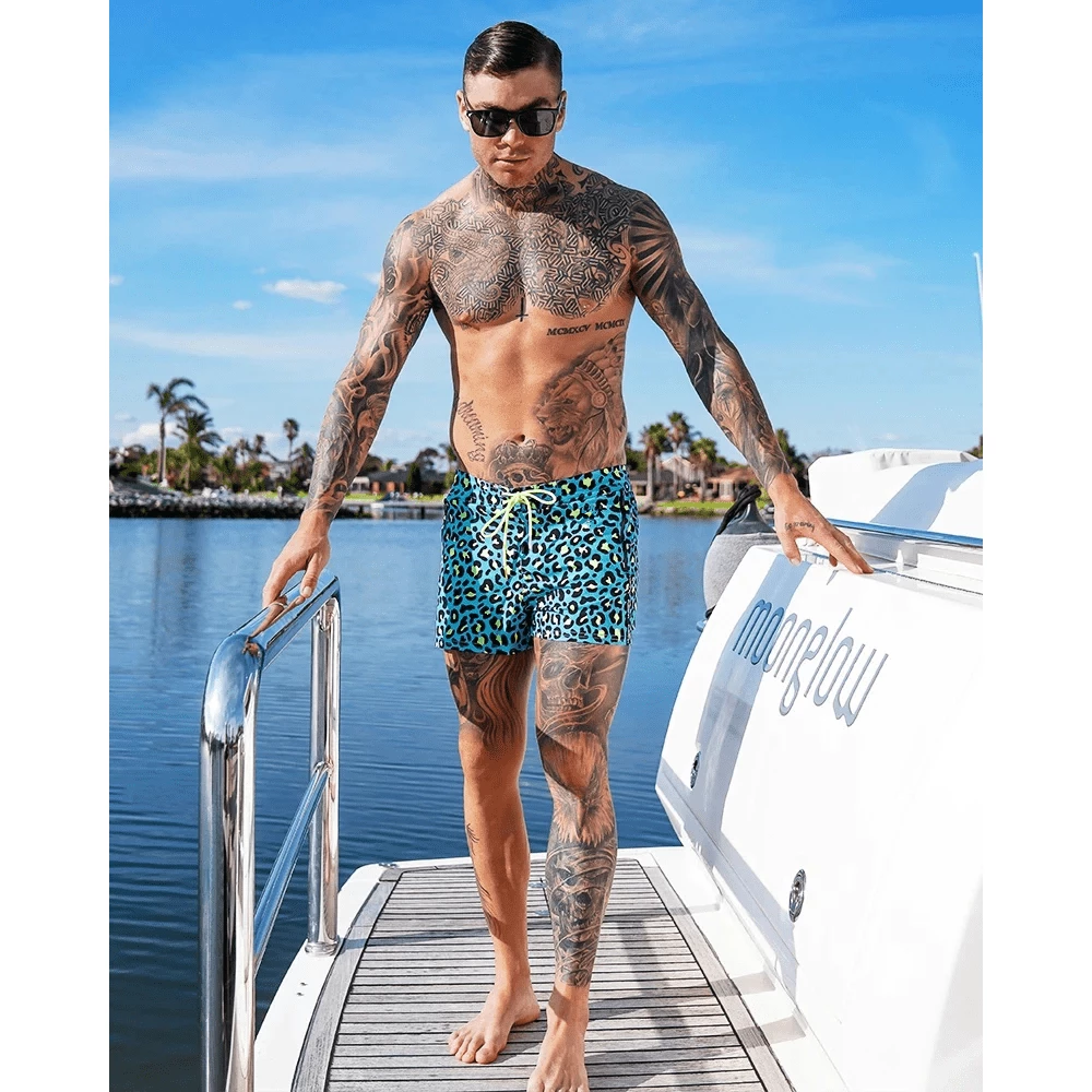 XMARTIAL Blue Leopard Swim Trunks 6 XMARTIAL Blue Leopard Swim Trunks