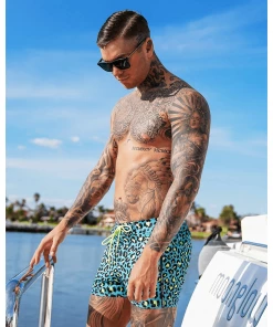 XMARTIAL Blue Leopard Swim Trunks 16 XMARTIAL Blue Leopard Swim Trunks