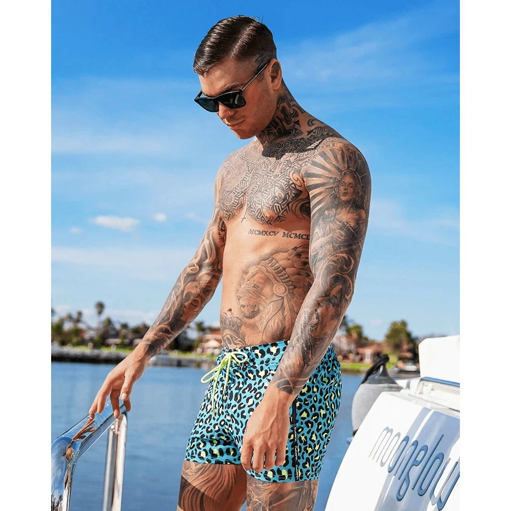 XMARTIAL Blue Leopard Swim Trunks 7 XMARTIAL Blue Leopard Swim Trunks
