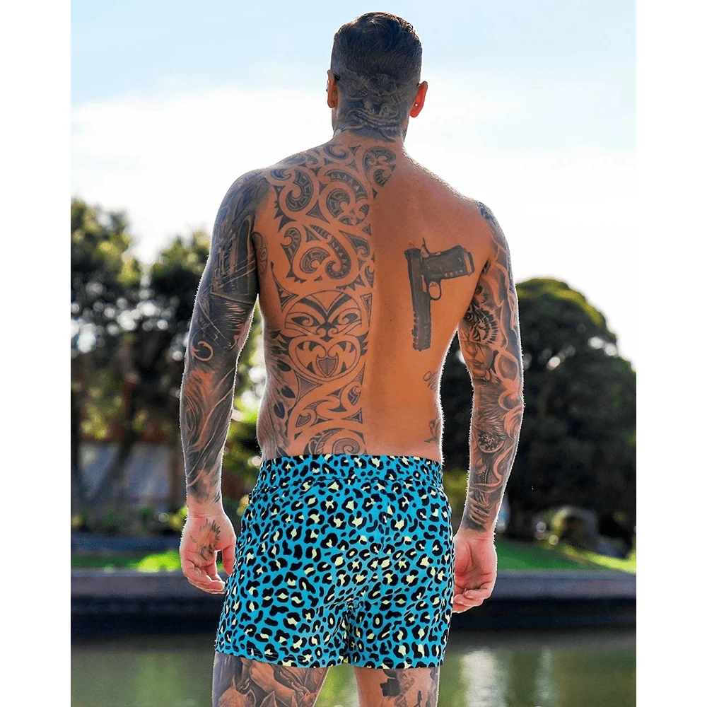 XMARTIAL Blue Leopard Swim Trunks 5 XMARTIAL Blue Leopard Swim Trunks