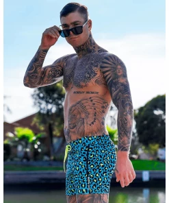 XMARTIAL Blue Leopard Swim Trunks 18 XMARTIAL Blue Leopard Swim Trunks