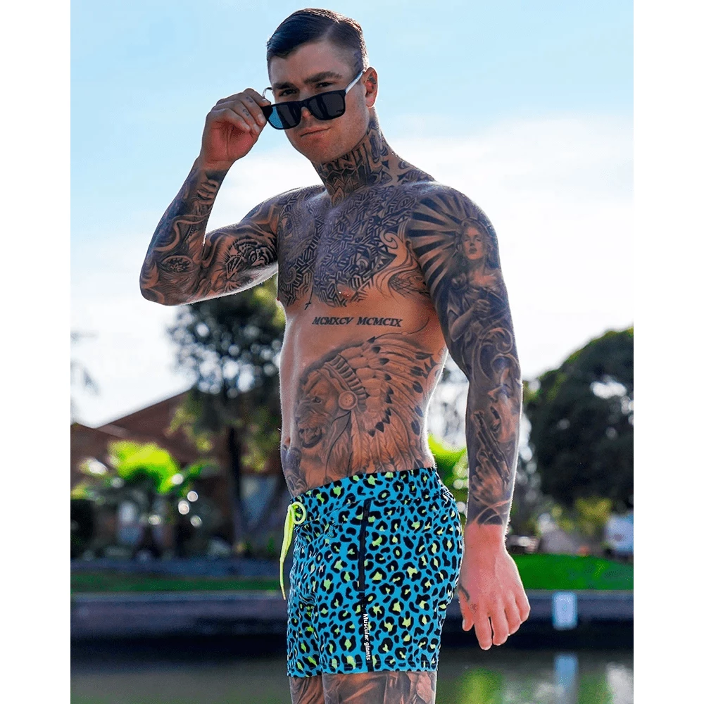 XMARTIAL Blue Leopard Swim Trunks 9 XMARTIAL Blue Leopard Swim Trunks