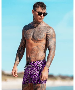 XMARTIAL Purple Leopard Swim Trunks