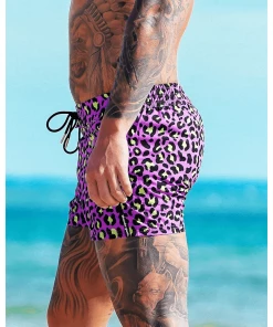 XMARTIAL Purple Leopard Swim Trunks