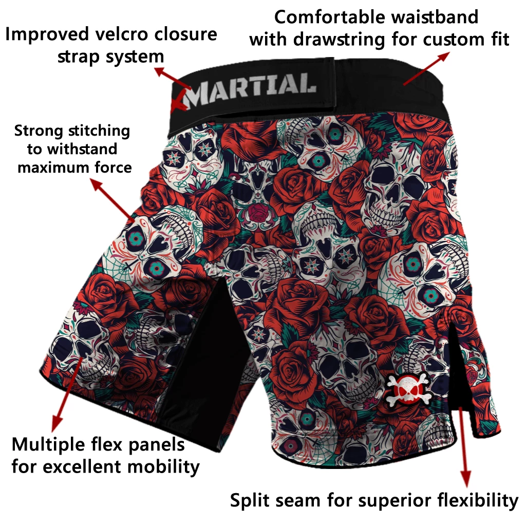 XMARTIAL Skull And Roses Hybrid BJJ/MMA Shorts 4 XMARTIAL Skull And Roses Hybrid BJJ/MMA Shorts