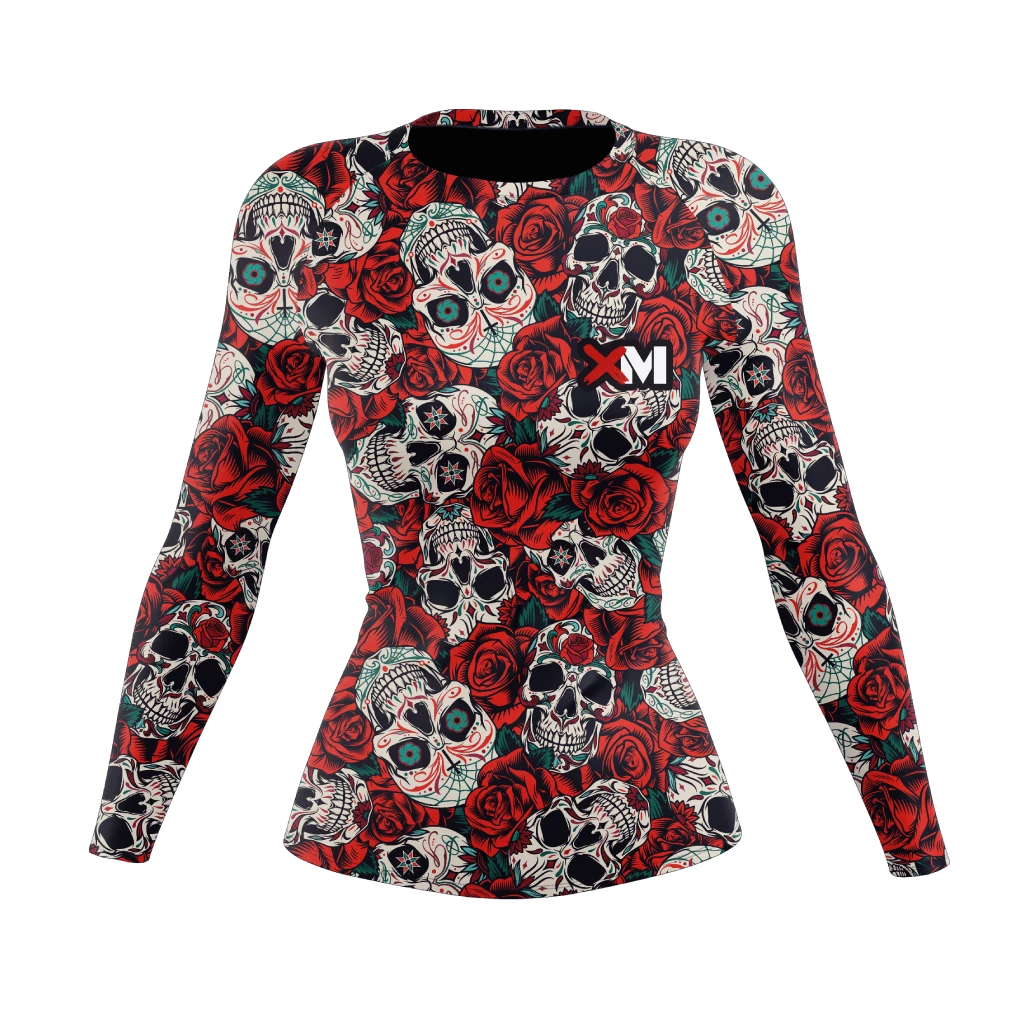 XMARTIAL Rash Guards Skull And Roses Women's Rash Guard 4 XMARTIAL Rash Guards Skull And Roses Women's Rash Guard