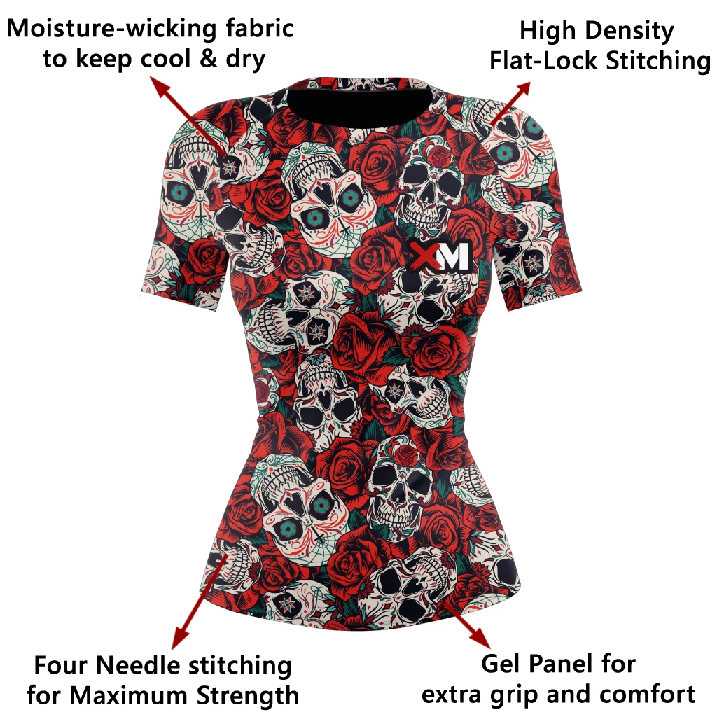 XMARTIAL Rash Guards Skull And Roses Women's Rash Guard 8 XMARTIAL Rash Guards Skull And Roses Women's Rash Guard