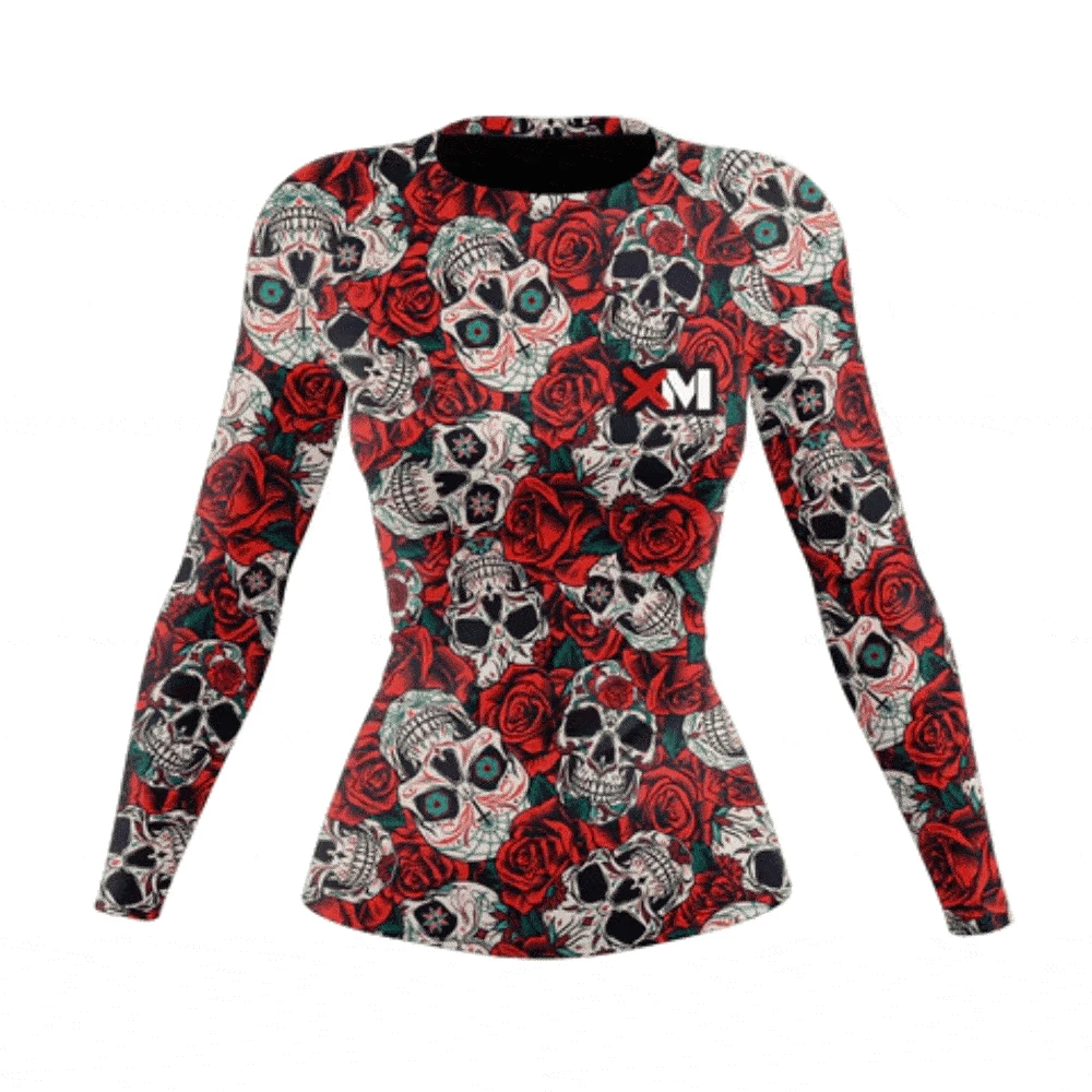 XMARTIAL Rash Guards Skull And Roses Women's Rash Guard 3 XMARTIAL Rash Guards Skull And Roses Women's Rash Guard