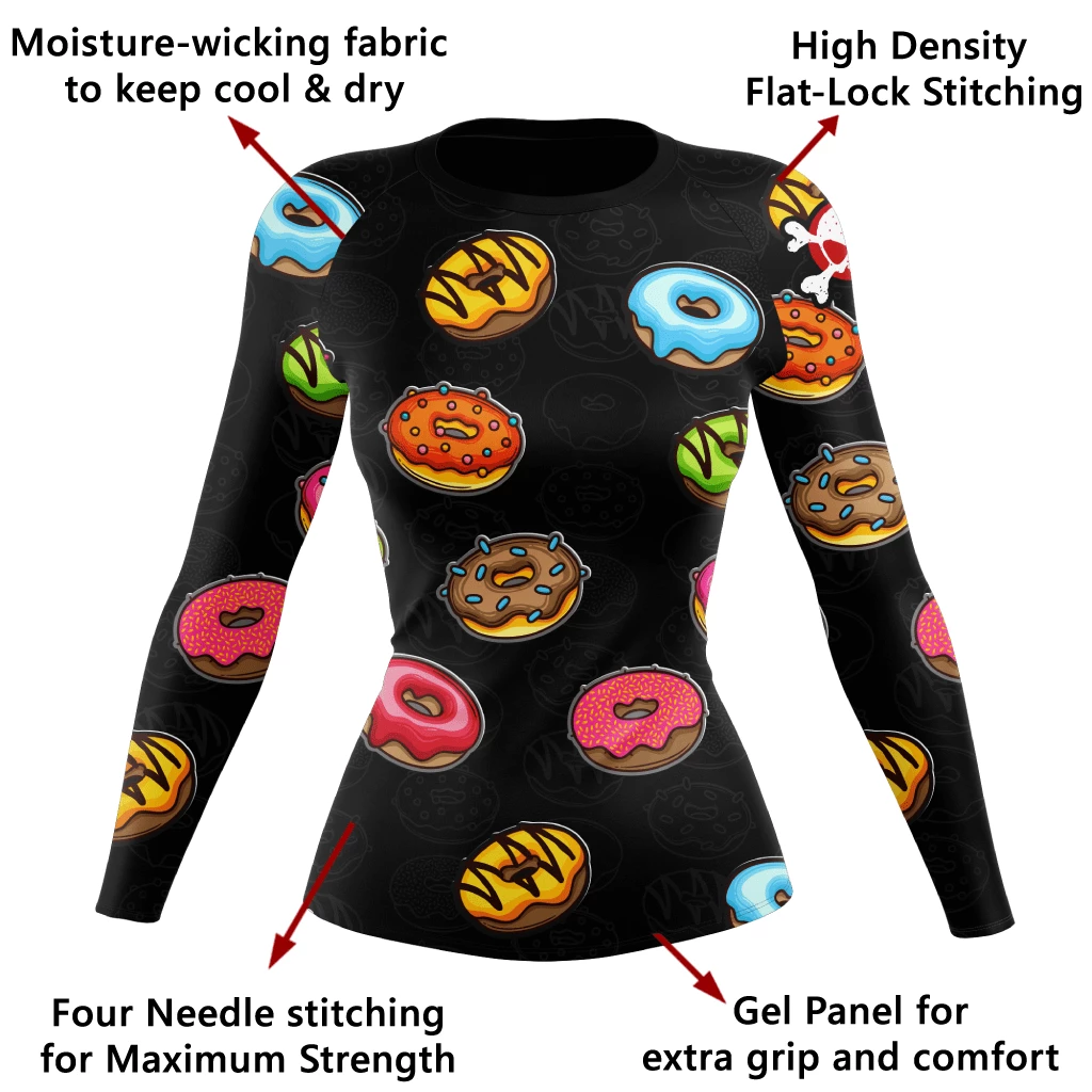 XMARTIAL Sprinkled Donuts Women's Rash Guard 6 XMARTIAL Sprinkled Donuts Women's Rash Guard